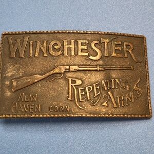 Winchester Repeating Arms Embossed Bronze Belt Buckle - Brown/Gold